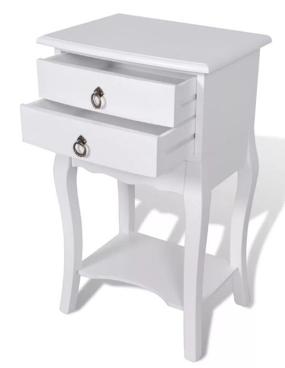 Table de chevet 2 tiroirs pin massif blanc Chicco - Photo n°2