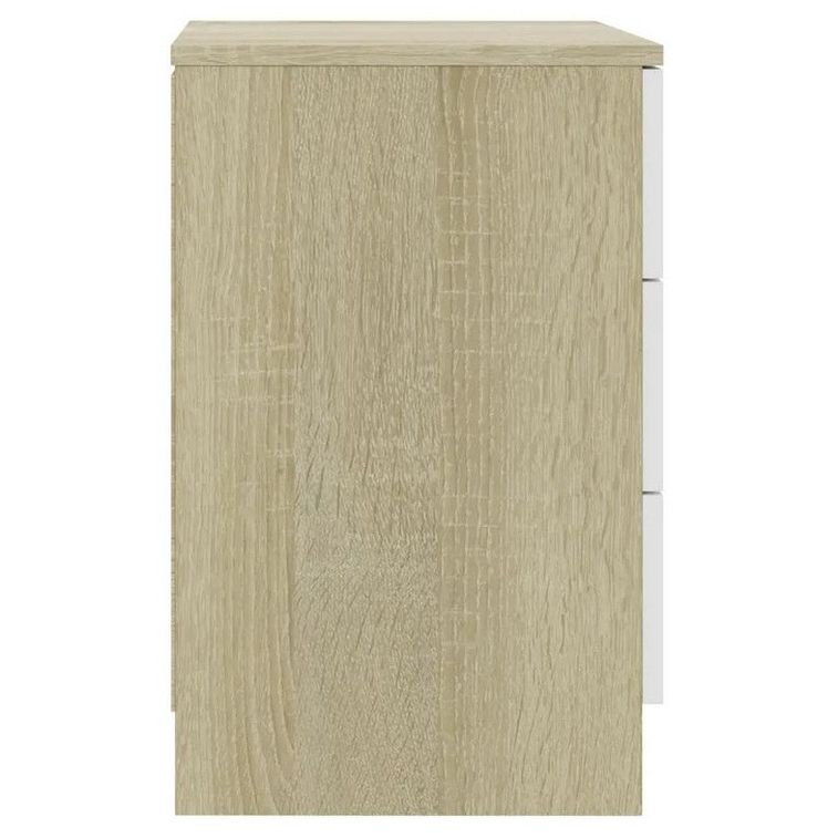 Table de chevet 3 tiroirs bois chêne clair et blanc Metiu - Photo n°3