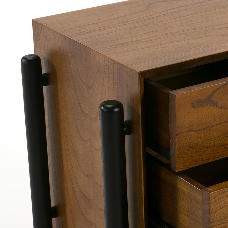 Table de chevet 3 tiroirs bois massif foncé et noir Vazen - Photo n°4