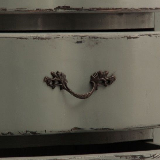 Table de chevet 3 tiroirs orme massif clair et bleuté Klein - Photo n°4