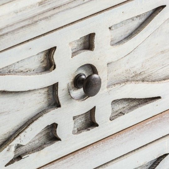 Table de chevet 3 tiroirs pin massif blanc vieilli Ninas - Photo n°4