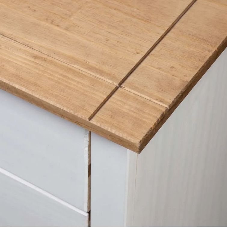 Table de chevet 3 tiroirs pin massif foncé et blanc Daryl - Photo n°4