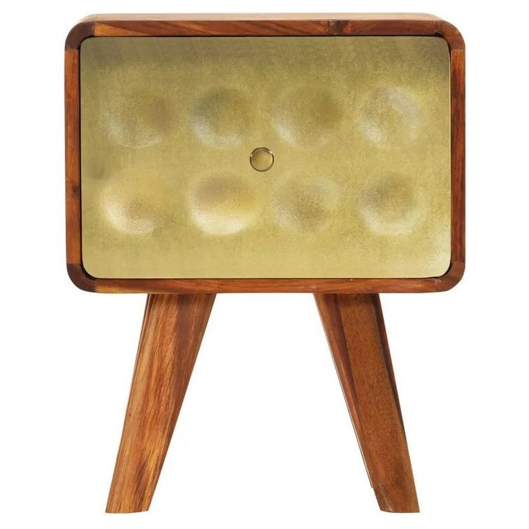 Table de chevet sesham massif foncé et imprimé doré Ixi - Photo n°2