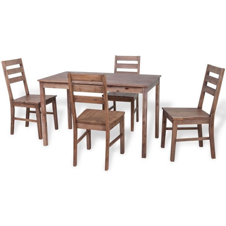 Table de cuisine et 4 chaises bois d'acacia marron Morea - Photo n°2
