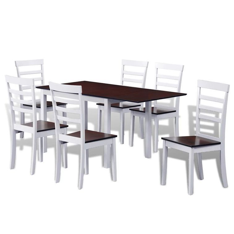 Table de cuisine et 6 chaises bois blanc et marron Blok - Photo n°1