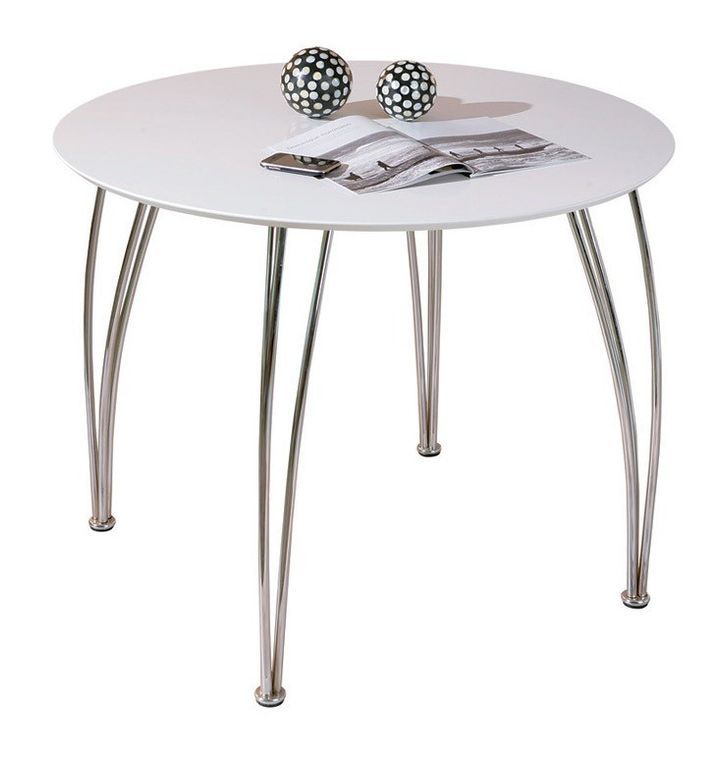 Table de cuisine laqué blanc et pieds métal chromé Vali D 100 cm - Photo n°2