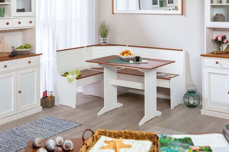 Table de cuisine pin massif foncé et blanc Campanou 110 cm - Photo n°4