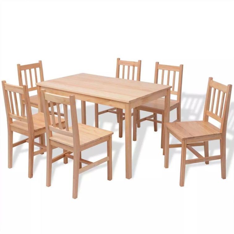 Table de cuisine rectangulaire et 6 chaises bois pinède naturel Kezako - Photo n°1