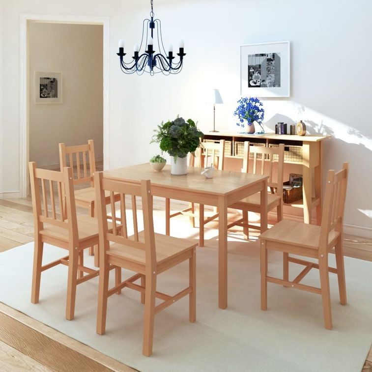 Table de cuisine rectangulaire et 6 chaises bois pinède naturel Kezako - Photo n°6
