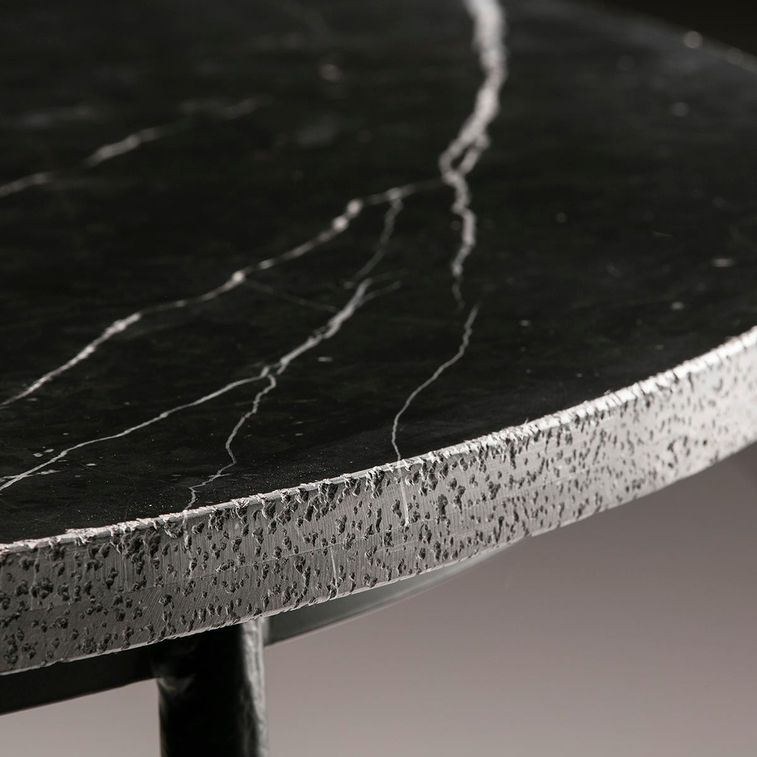 Table de cuisine ronde marbre et pieds métal noir D 125 cm - Photo n°3