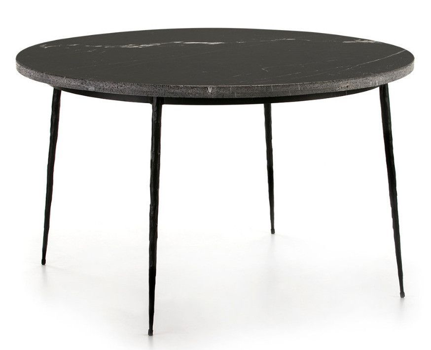 Table de cuisine ronde marbre et pieds métal noir D 125 cm - Photo n°1