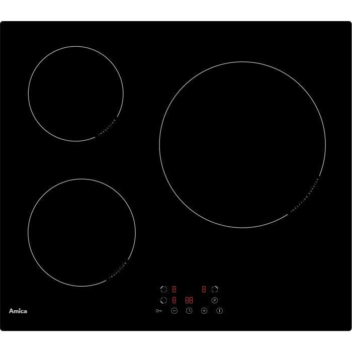 Table de cuisson induction - AMICA - 3 zones - L59 x52 cm - AI3531 - 6,2 kW - Noir - Photo n°1