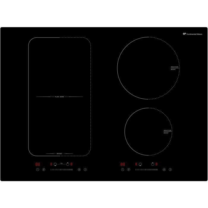 Table de cuisson induction - CONTINENTAL EDISON - 4 zones dont une zone modulable - Largeur 70 cm - CETI4Z70FLEX - 7200W - Noir - Photo n°1