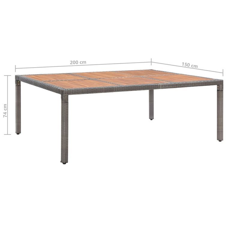 Table de jardin Gris 200x150x74 cm Résine tressée et acacia - Photo n°6