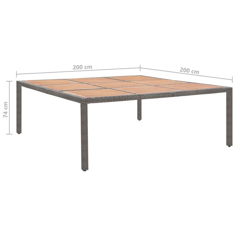 Table de jardin Gris 200x200x74 cm Résine tressée et acacia - Photo n°5