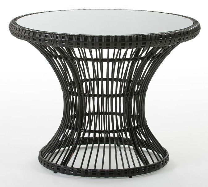 Table de jardin ronde verre et rotin synthétique noir Miti - Photo n°1