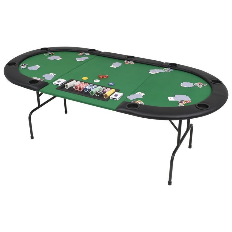 Table de poker pliable pour 9 joueurs 3 plis Ovale Vert - Photo n°1