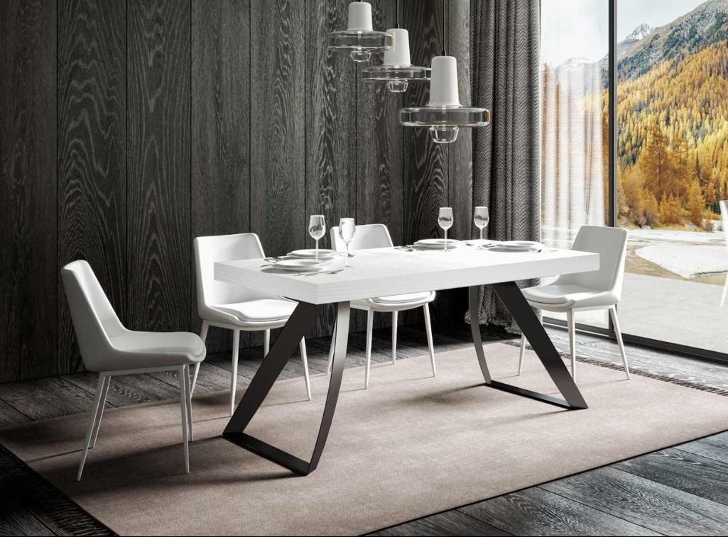 Table design 160 cm frêne blanc et pieds métal incurvés anthracite Volta - Photo n°2