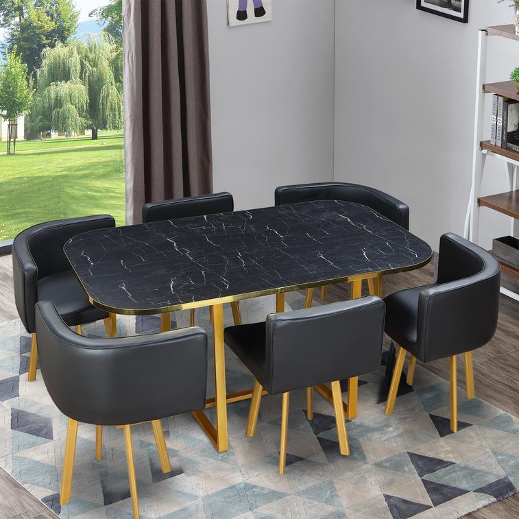 Table à manger 6 chaises dorée noire LUXOR - Table/Chaise Dorée