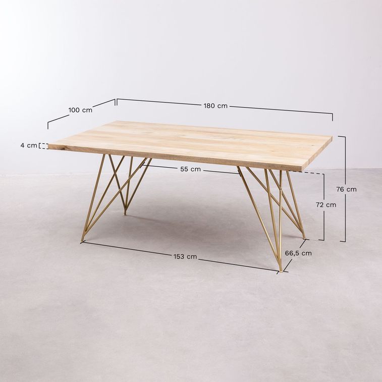 Table en bois massif et pieds doré Dinava 180 cm - Photo n°4