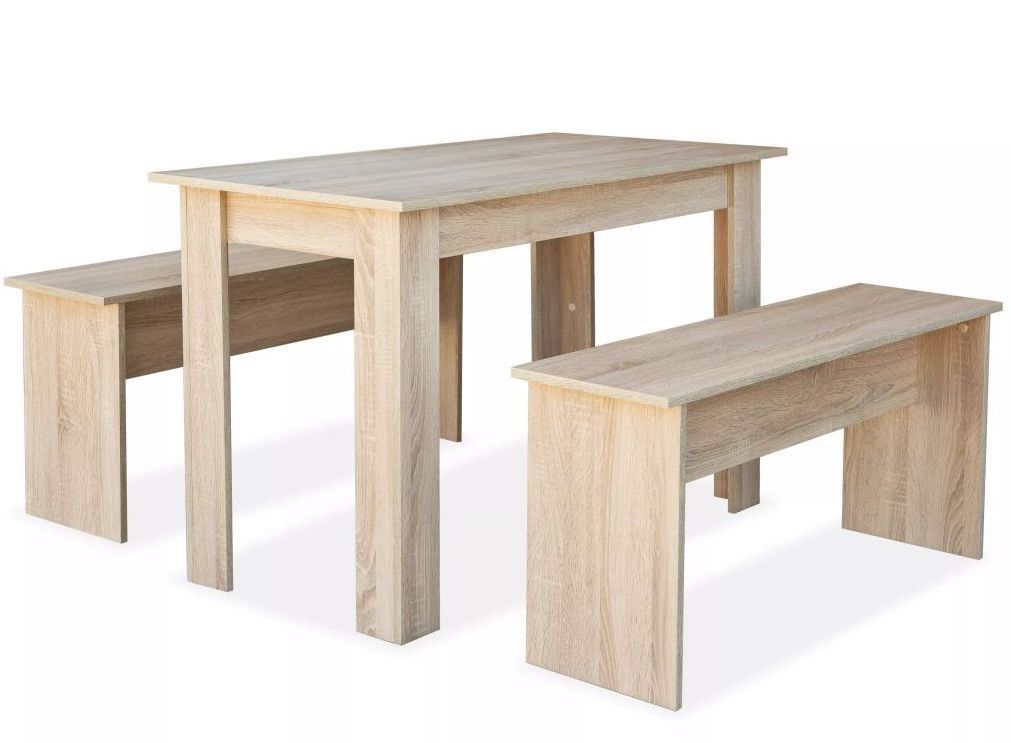 Table et 2 banc bois naturel Kazane - Photo n°1