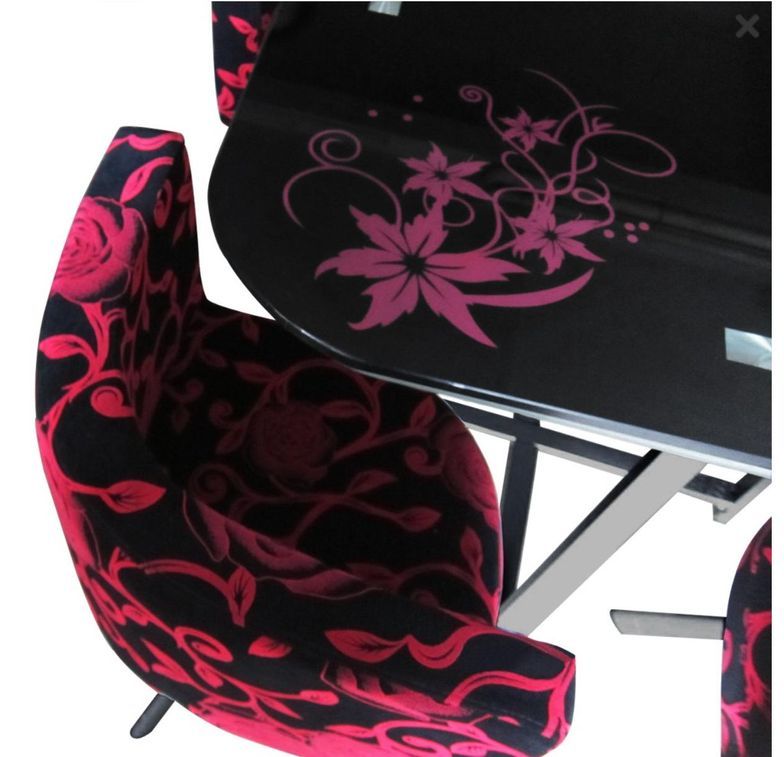 Table et 4 chaises Mosaic 90 Fleurs rouge et noir - Photo n°2