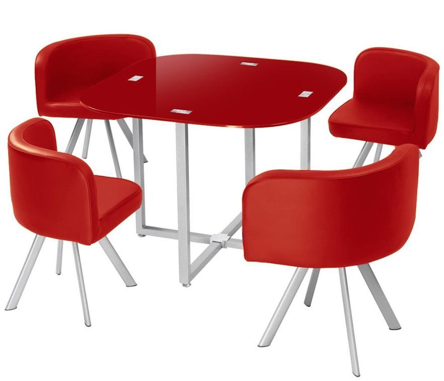 Table et 4 chaises Mosaic 90 Rouge - Photo n°2