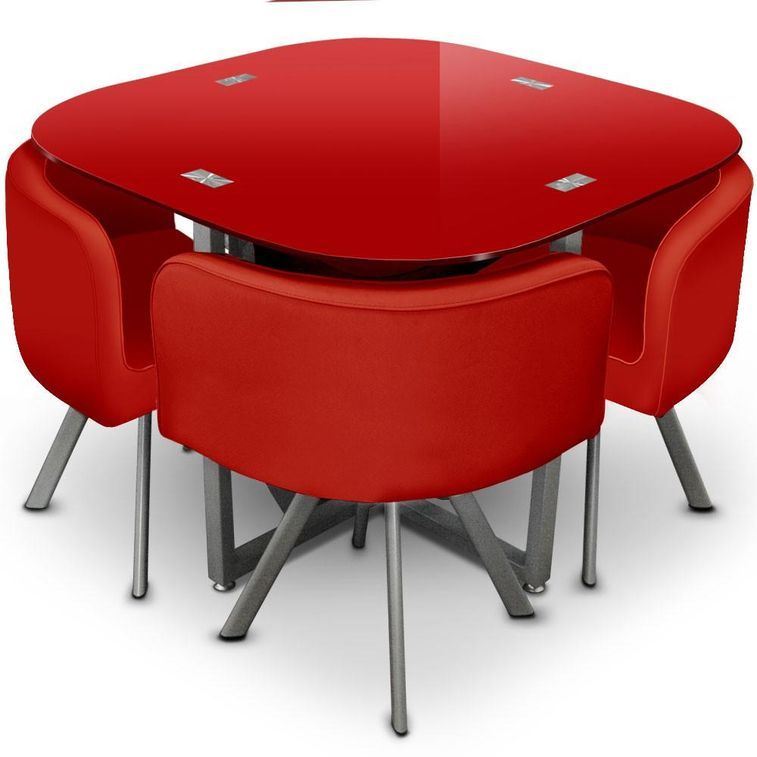 Table et 4 chaises Mosaic 90 Rouge - Photo n°1