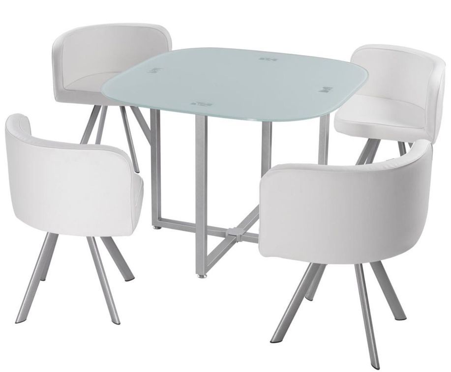 Table et 4 chaises verre blanc et pieds métal chromé Mozza - Photo n°2