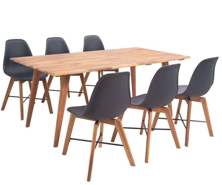 Table et 6 chaises bois d'Acacia et noir Baka - Photo n°1