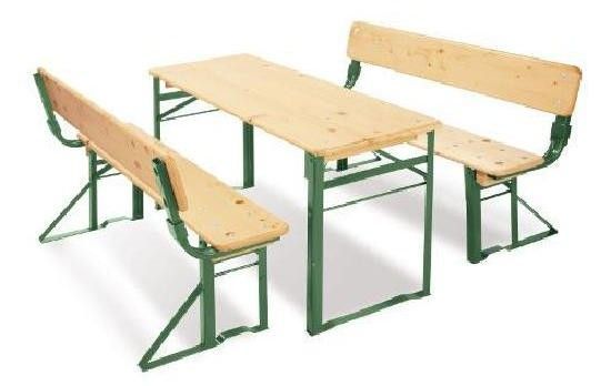 Table et bancs enfant pin massif clair et métal vert Sepp&Lehne - Photo n°1