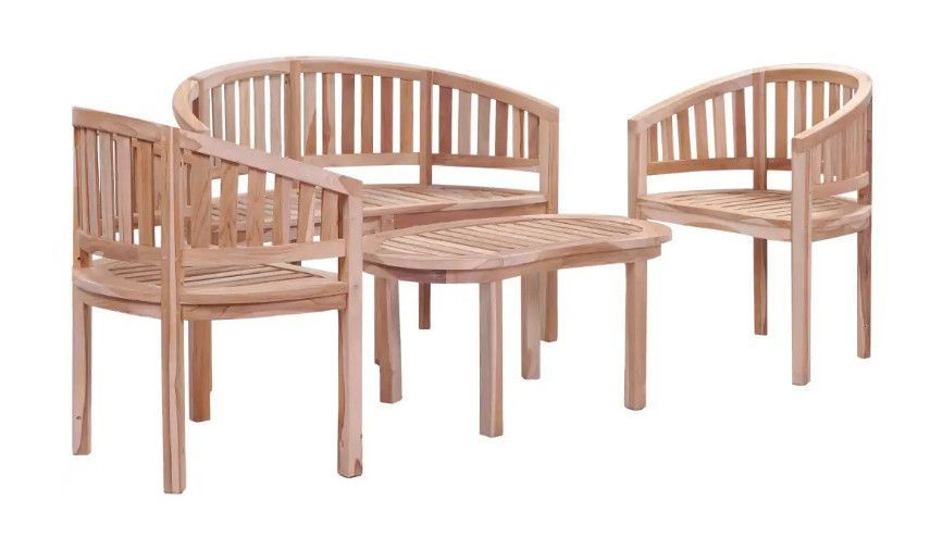 Table et chaise de jardin 4 pièces teck massif brut Mamt - Photo n°1