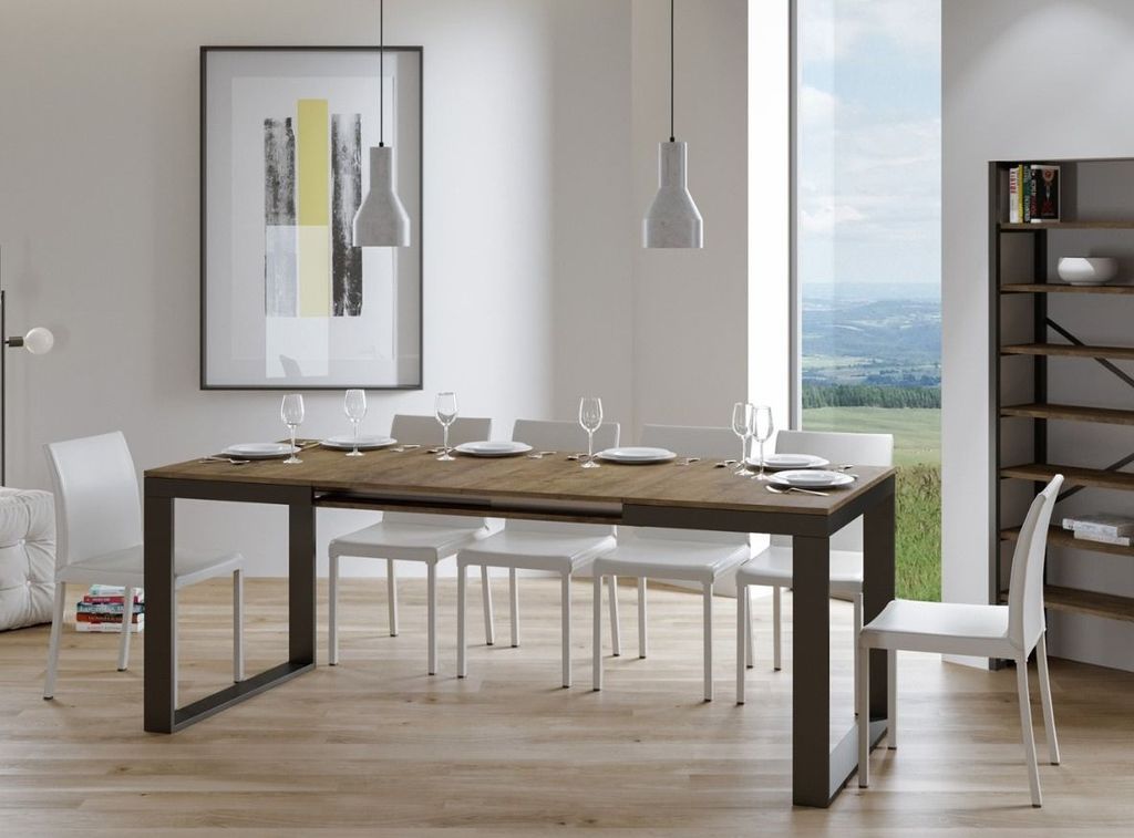 Table extensible 120 à 224 cm bois foncé et métal anthracite Likro - Photo n°4