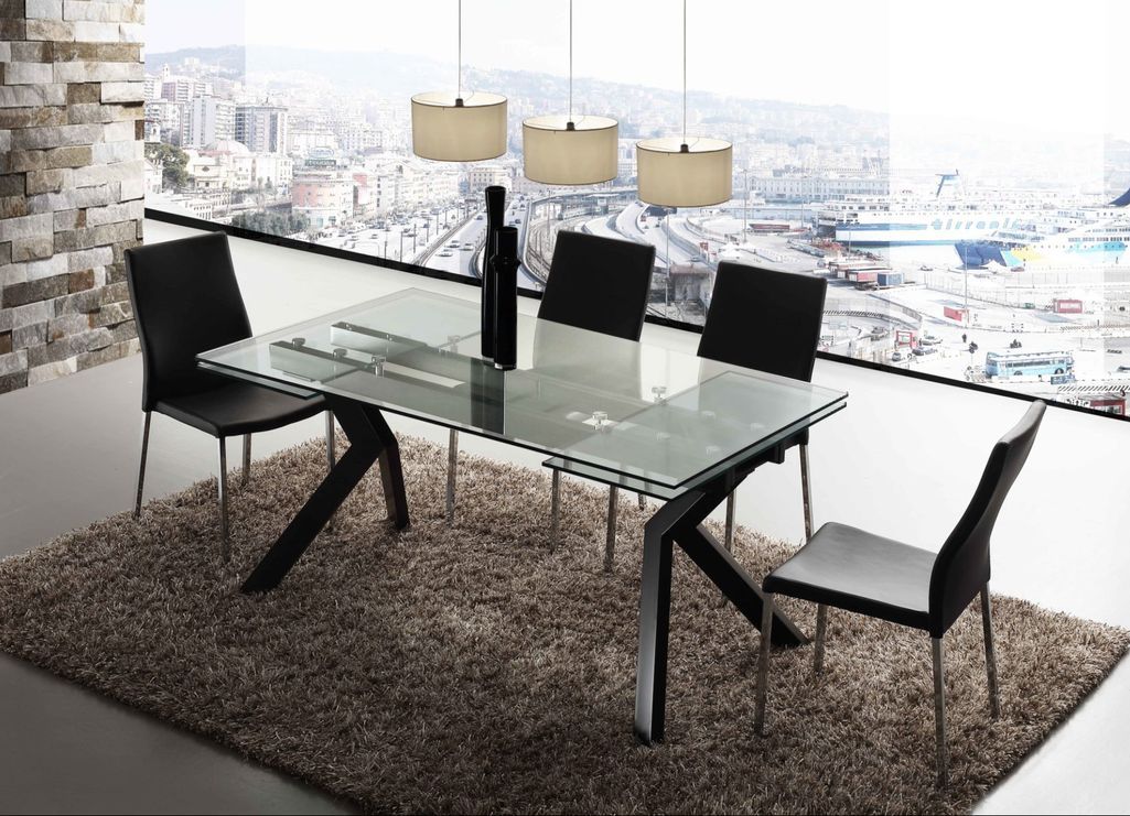 Table extensible 160/240 cm pieds laqué noir et plateau verre trempé Kiota - Photo n°5