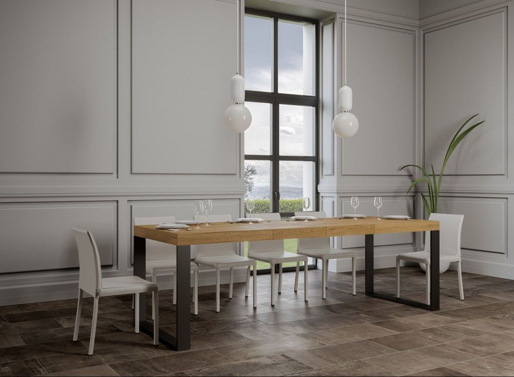 Table extensible 160 à 420 cm bois clair et pieds métal anthracite Tiroz - Photo n°3