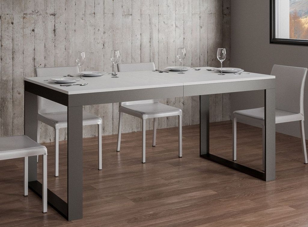 Table extensible 180 à 440 cm blanche et métal anthracite Likro - Photo n°4