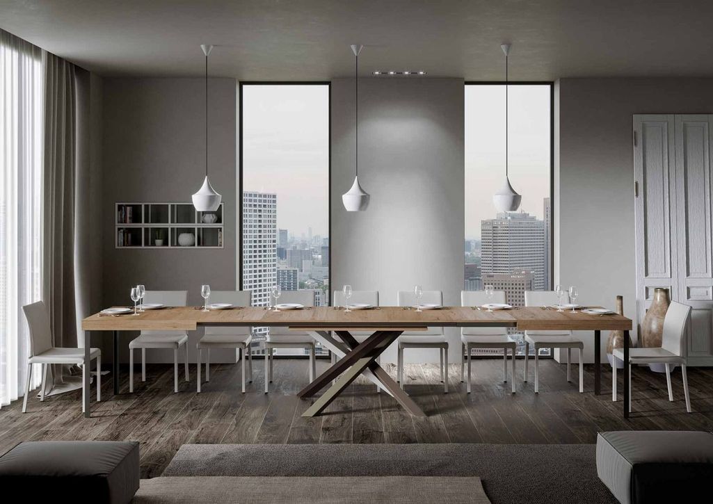 Table extensible 4 à 18 personnes chêne naturel et pieds entrelacés 4 couleurs L 130 à 390 cm Artemis - Photo n°3
