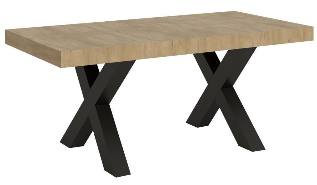 Table extensible 6 à 12 places L 160 à 264 cm bois clair et pieds métal gris foncé Fario - Photo n°1