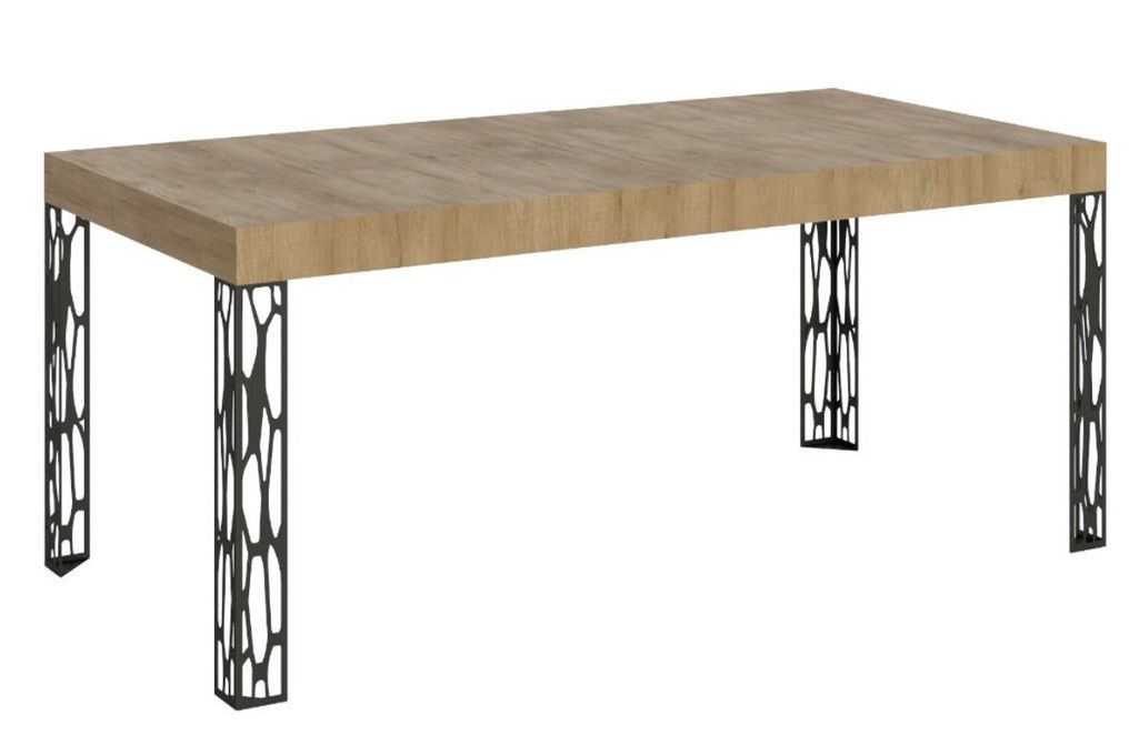 Table extensible 6 à 14 places L 180 à 284 cm bois clair et pieds métal gris foncé Gisa - Photo n°1