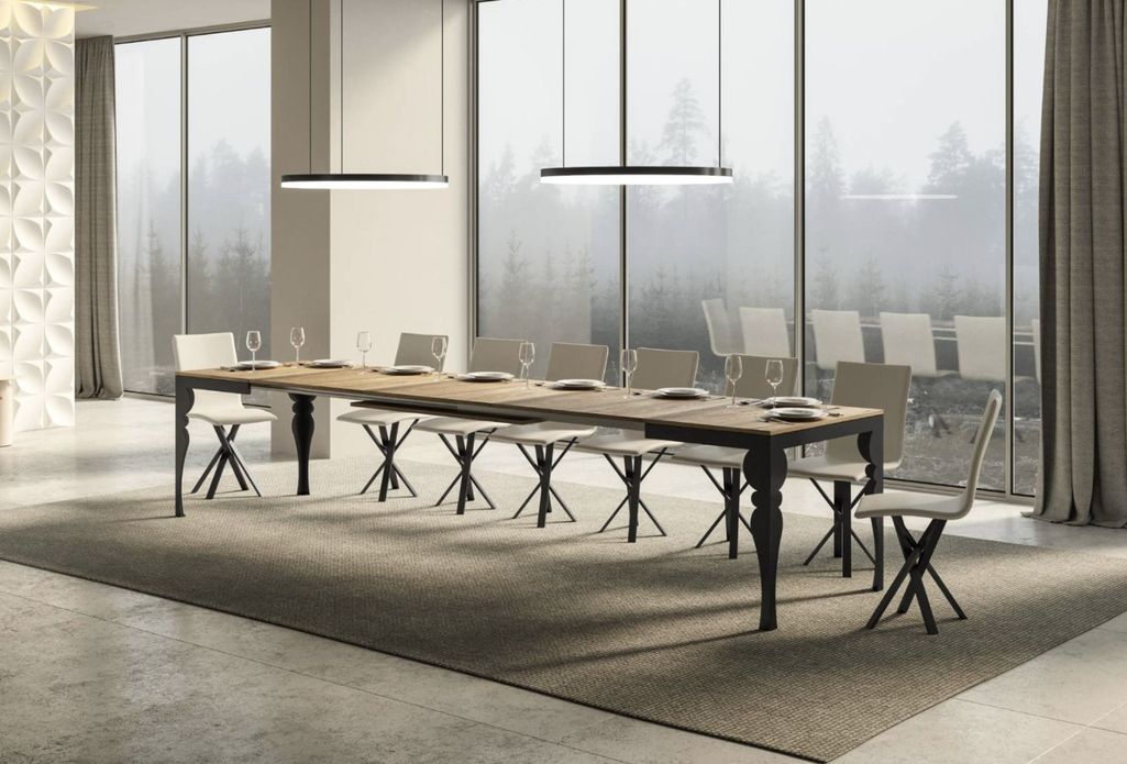 Table extensible 6 à 16 places L 120 à 380 cm bois naturel et pieds gris foncé Patone - Photo n°2