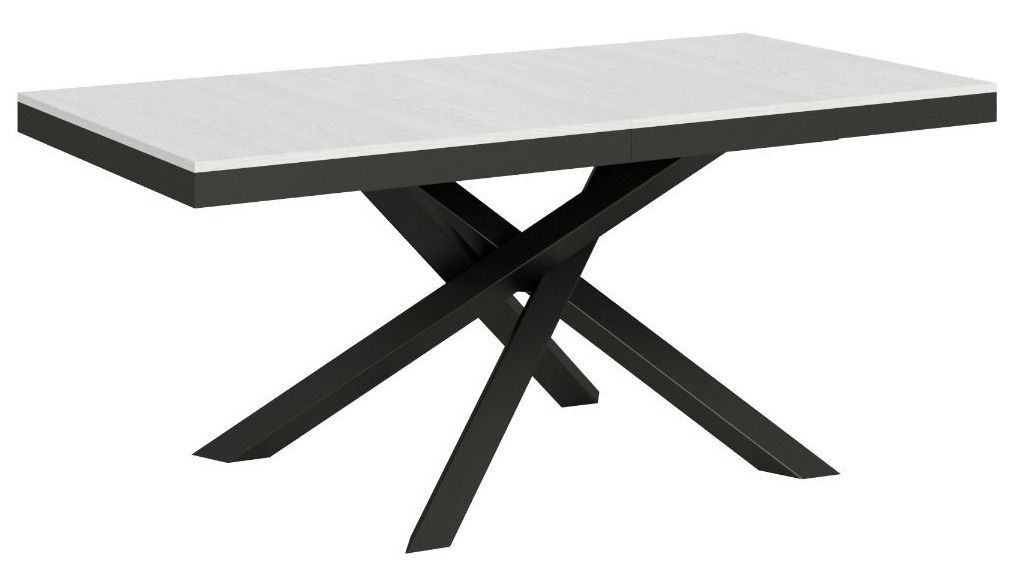 Table extensible 6 à 18 personnes blanche laquée et pieds entrelacés anthracite L 160 à 420 cm Klass - Photo n°1