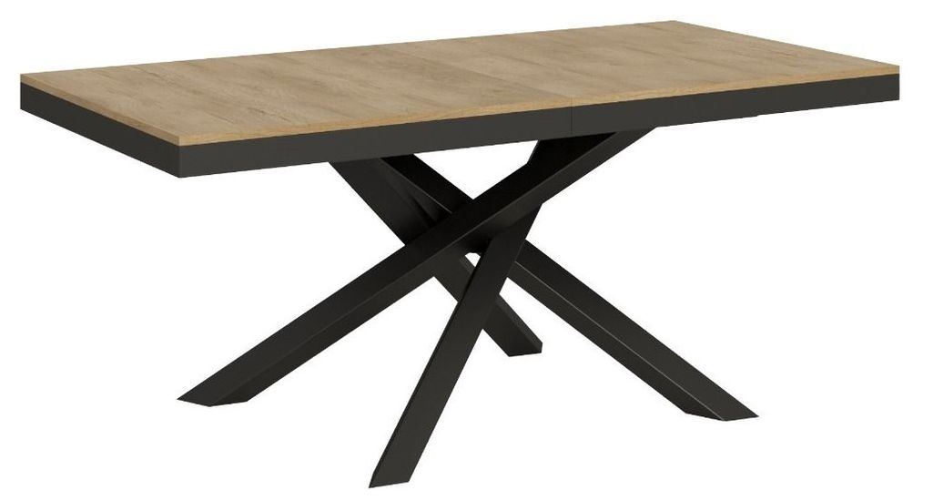 Table extensible 6 à 18 personnes bois clair et pieds entrelacés anthracite L 160 à 420 cm Klass - Photo n°1