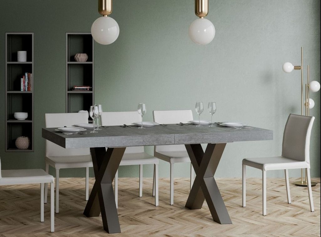 Table extensible 6 à 20 places L 160 à 420 cm gris béton et pieds métal gris foncé fario - Photo n°2