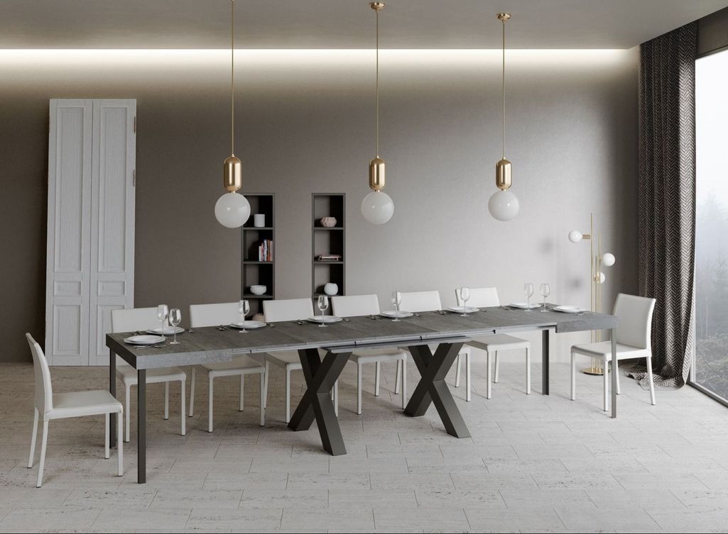 Table extensible 6 à 20 places L 160 à 420 cm gris béton et pieds métal gris foncé fario - Photo n°3