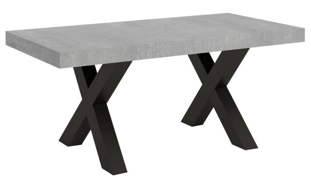 Table extensible 8 à 12 places L 180 à 284 cm gris béton et pieds métal gris foncé Fario - Photo n°1