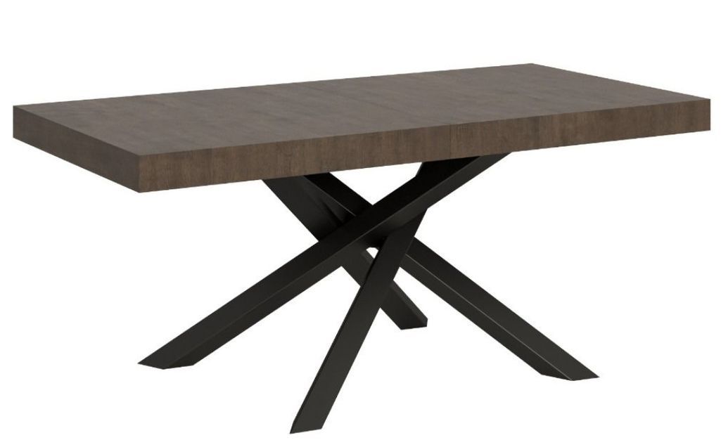 Table extensible 8 à 20 personnes bois foncé et pieds entrelacés anthracite L 180 à 440 cm Artemis - Photo n°1
