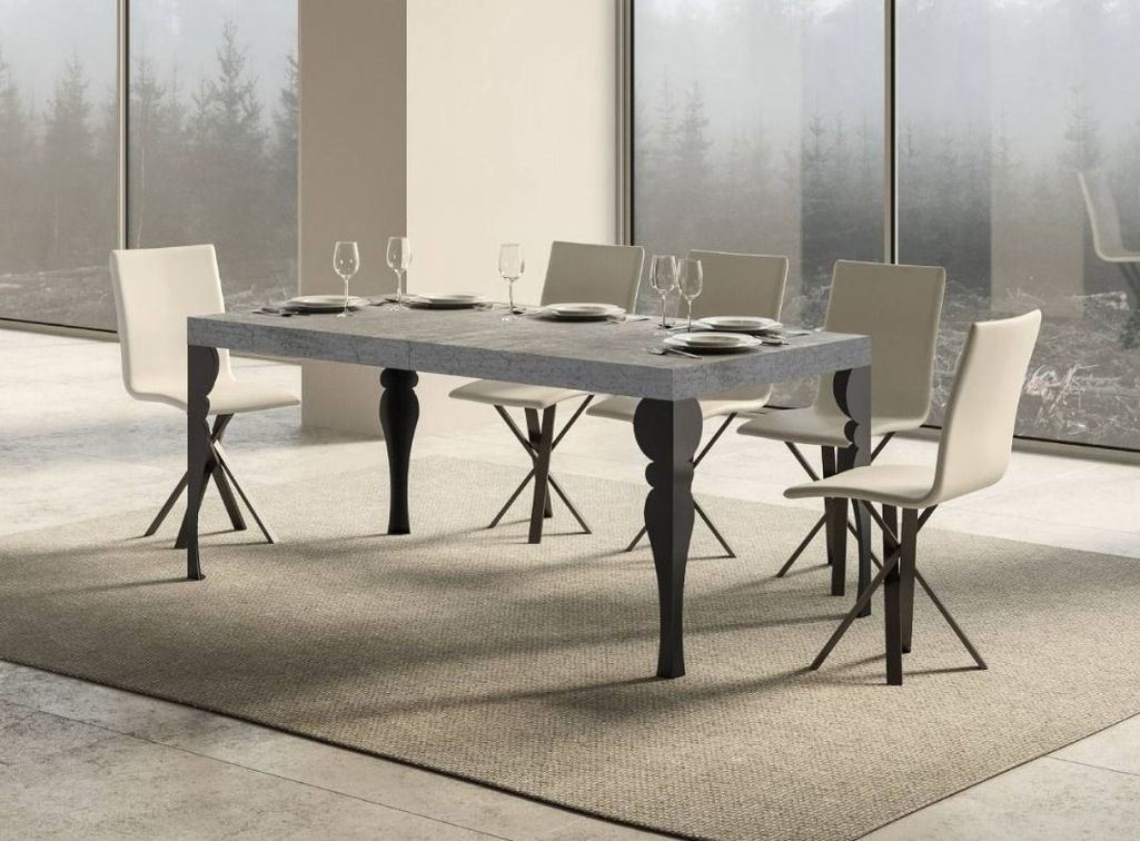 Table extensible 8 à 20 personnes gris béton et pieds métal anthracite L 180 à 440 cm Torza - Photo n°2
