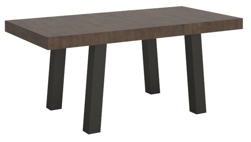 Table extensible 8 à 20 places L 180 à 440 cm bois foncé et pieds métal anthracite Bidy - Photo n°1