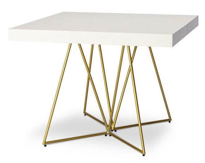 Table extensible bois blanc et pieds métal doré Neui 90/240 cm - Photo n°1