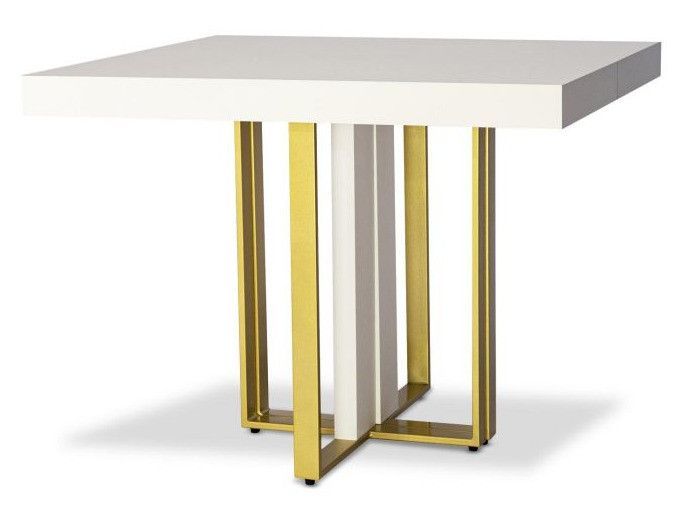 Table extensible bois blanc et pieds métal doré Tessa 90/240 cm - Photo n°1